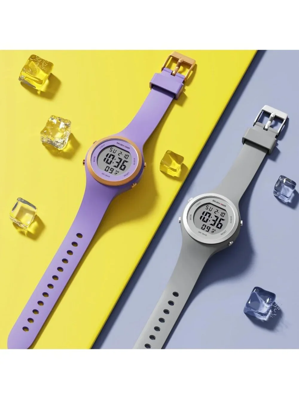 Women's Grey Waterproof Sport Digital Chronograph Silicone Strap Wrist Watches